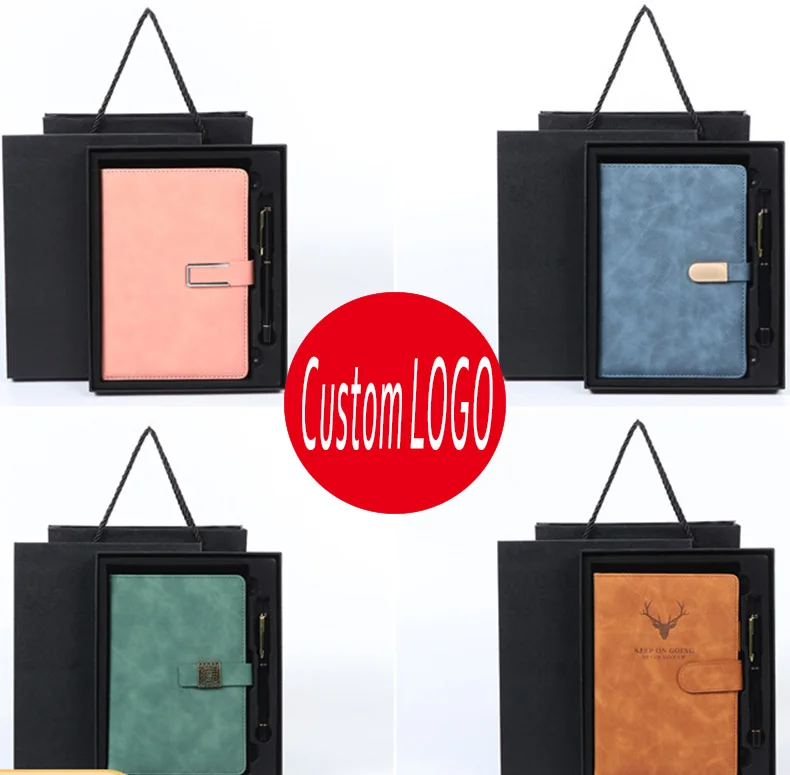 Custom Logo New Year Gift Set Promotion Pink Notebook With Pen With Custom Logo Promotional Business Gift Sets For Men And Women