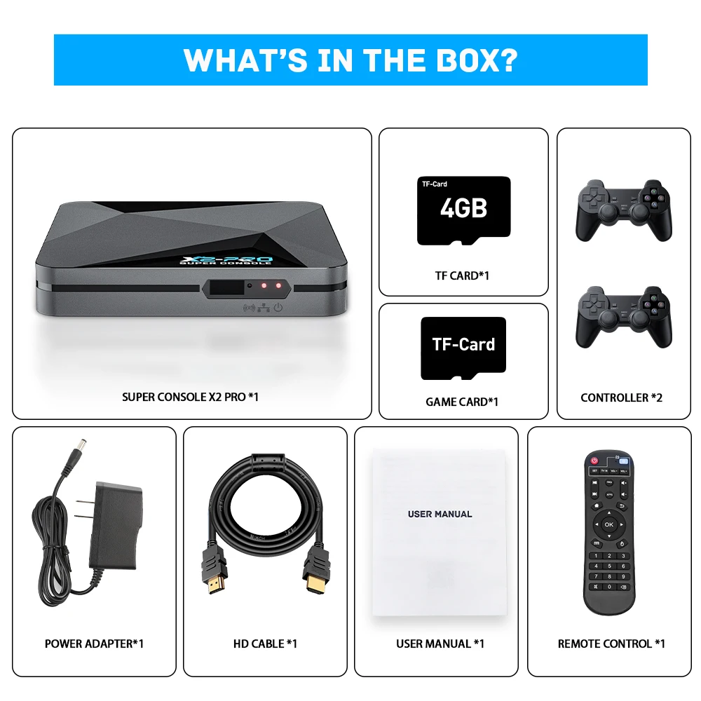 Super console x2 pro New Retro Video Game Console 64G 50000 Games Installed Android TV Box three System Wireless Controller