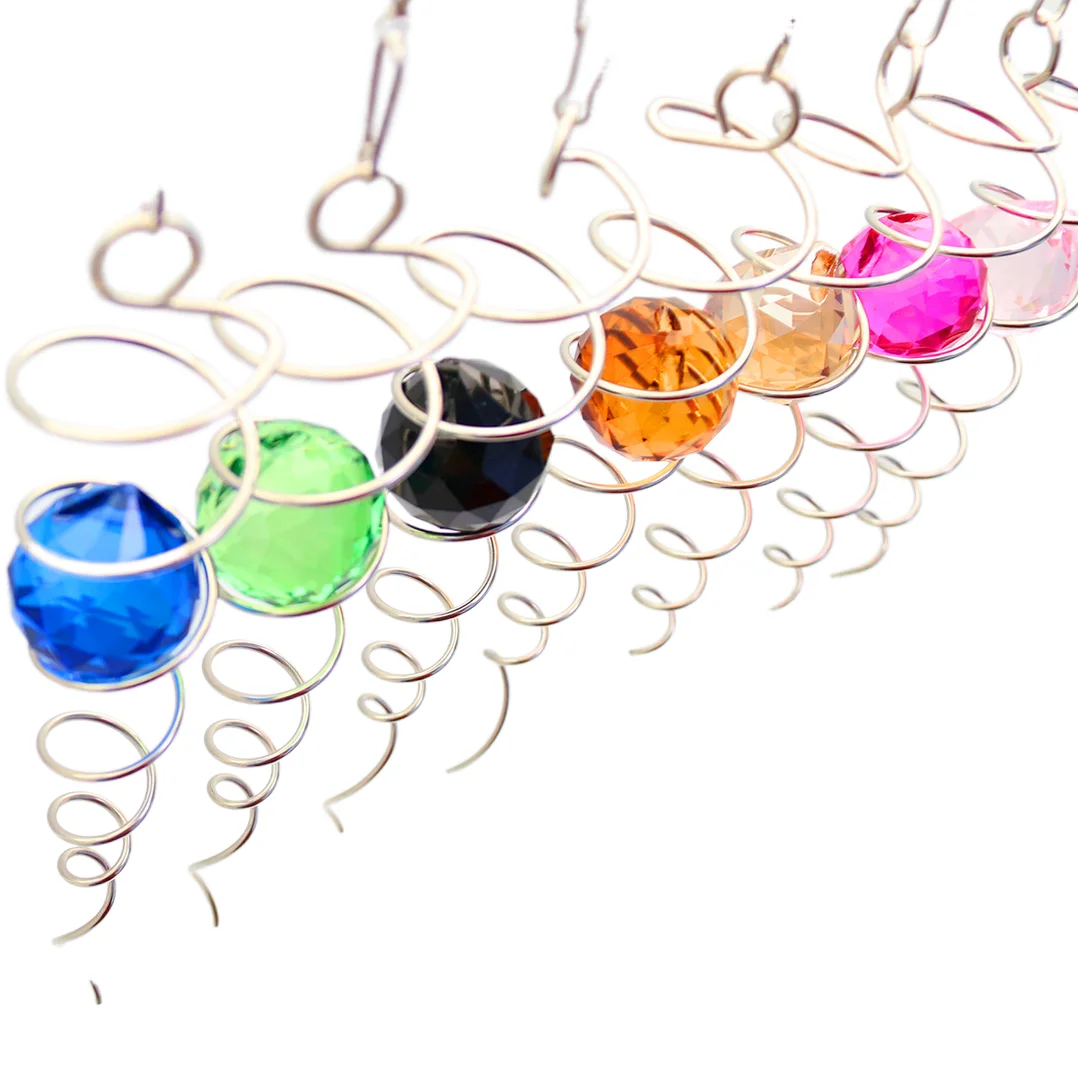 Metal Silver hanging Wind Spinner with Crystal Ball Wind Chimes Dream Catcher Garden Decoration Window Hanger Metal Strips
