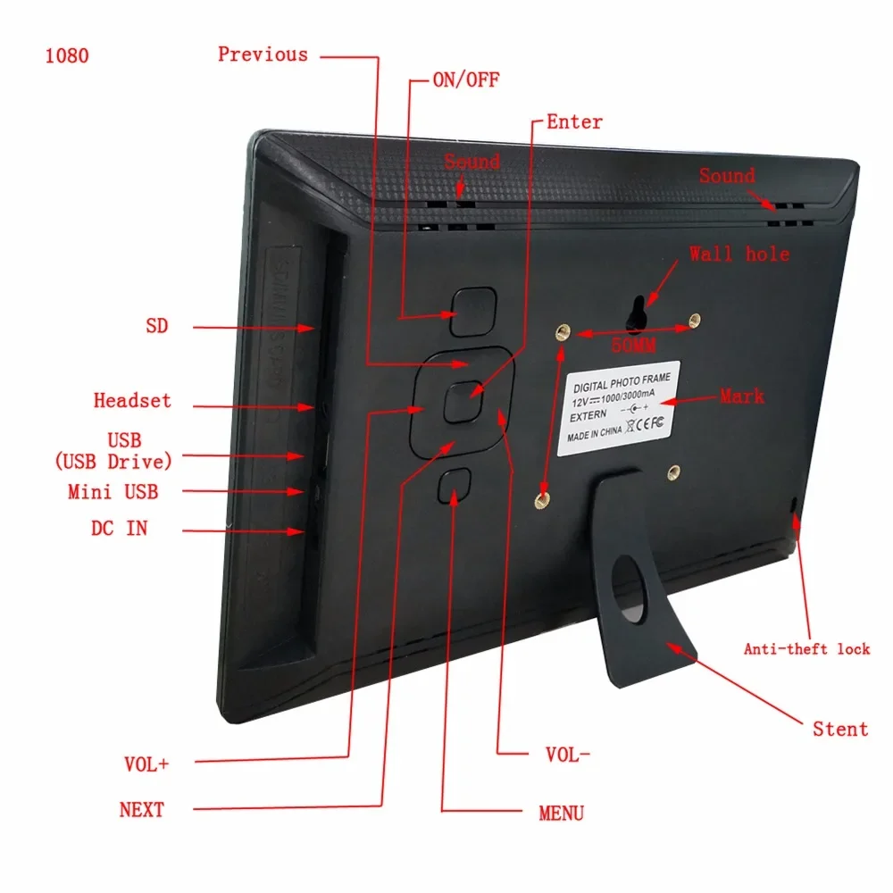 10 inch IPS screen picture player video player loop playback digital photo frame digital album support SD card or USB drive