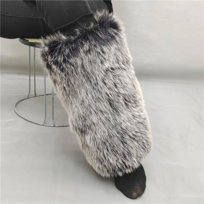 Solid Thick Fuzzy Faux Fur Leg Warmers for Women Custom Colorful Warmer Winter Fur Knee-high Boot Cover Socks