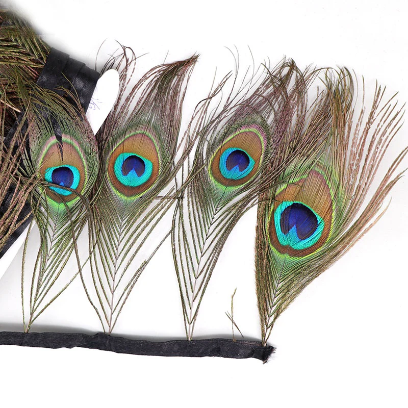High Quality Trims Fringe  Costumes Decoration Dyed Peacock Eye Feathe Satin Ribbon Sewing Crafts