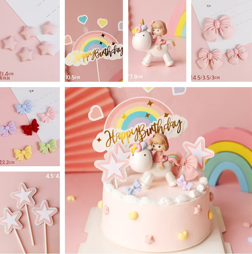 19 PCS Included Unicornio Cake Topper Unicorn Cake Decoration Set