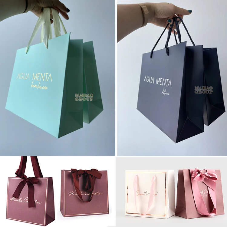 Custom logo private label mini luxury boutique retail thank you gift paperbag with handle personalized white paper shopping bags