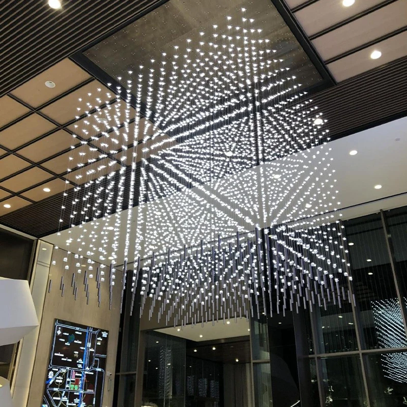 Luxury Large Hotel Engineering Lamps Professional Designer Customized Pendant Light Glass Crystal Acrylic LED Custom Chandeliers