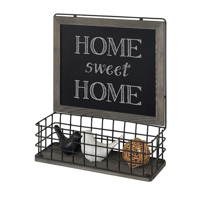 Magnetic Chalk Board with Wooden Frame Wall Storage Basket Organizer for Wall Decor Metal Wire Holder Mail Sundries Holder