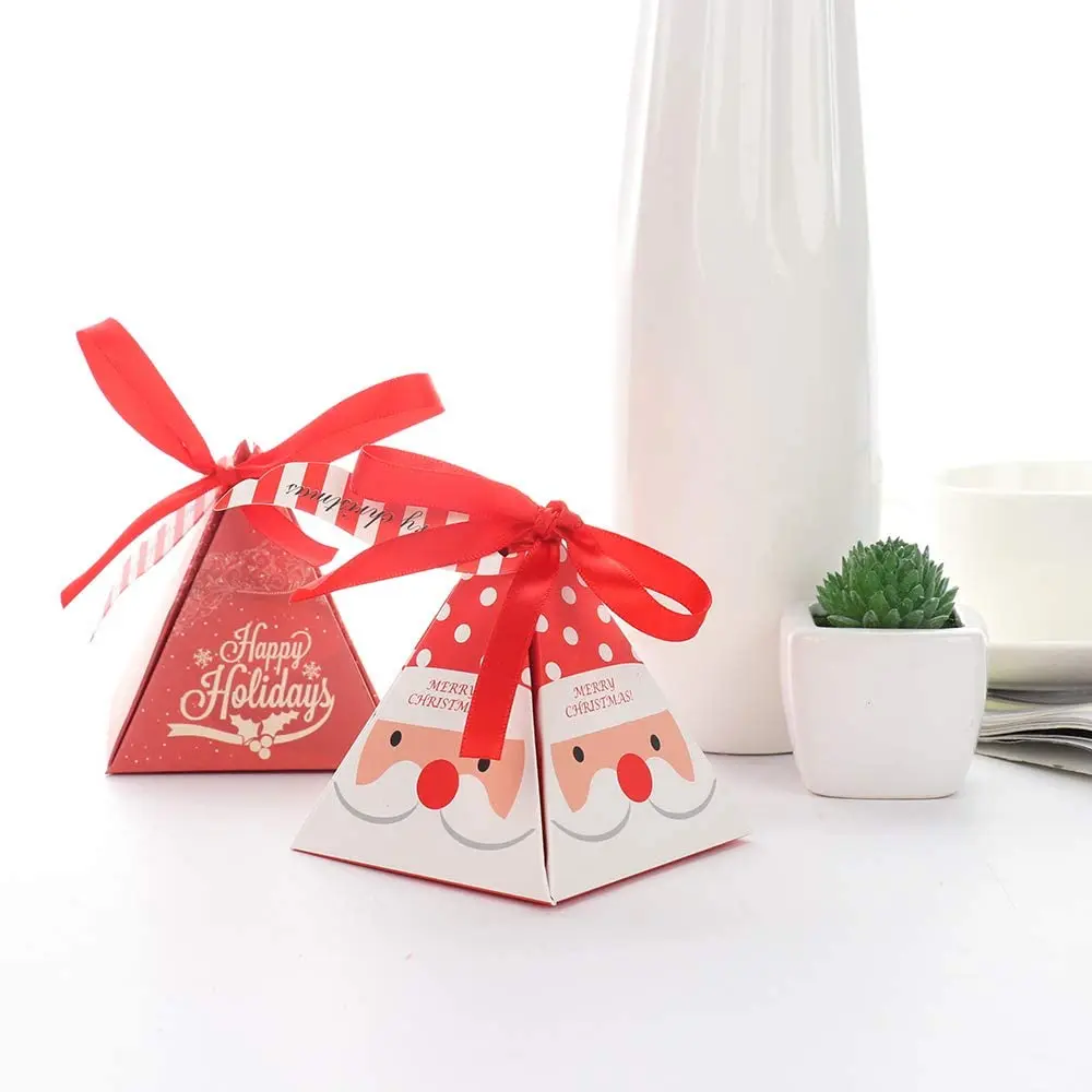 Santa Claus Red Folding Paper Box Christmas Eve Apple Candy Ivory Cardboard Packaging Gift Box With Ribbon