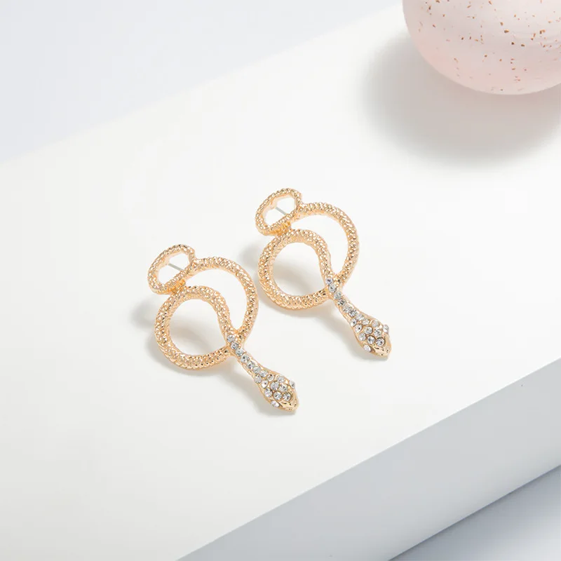 INS Crystal Stud Earrings  Fashion Snake Metal Earrings Gold Hiphop Jewelry Wholesale