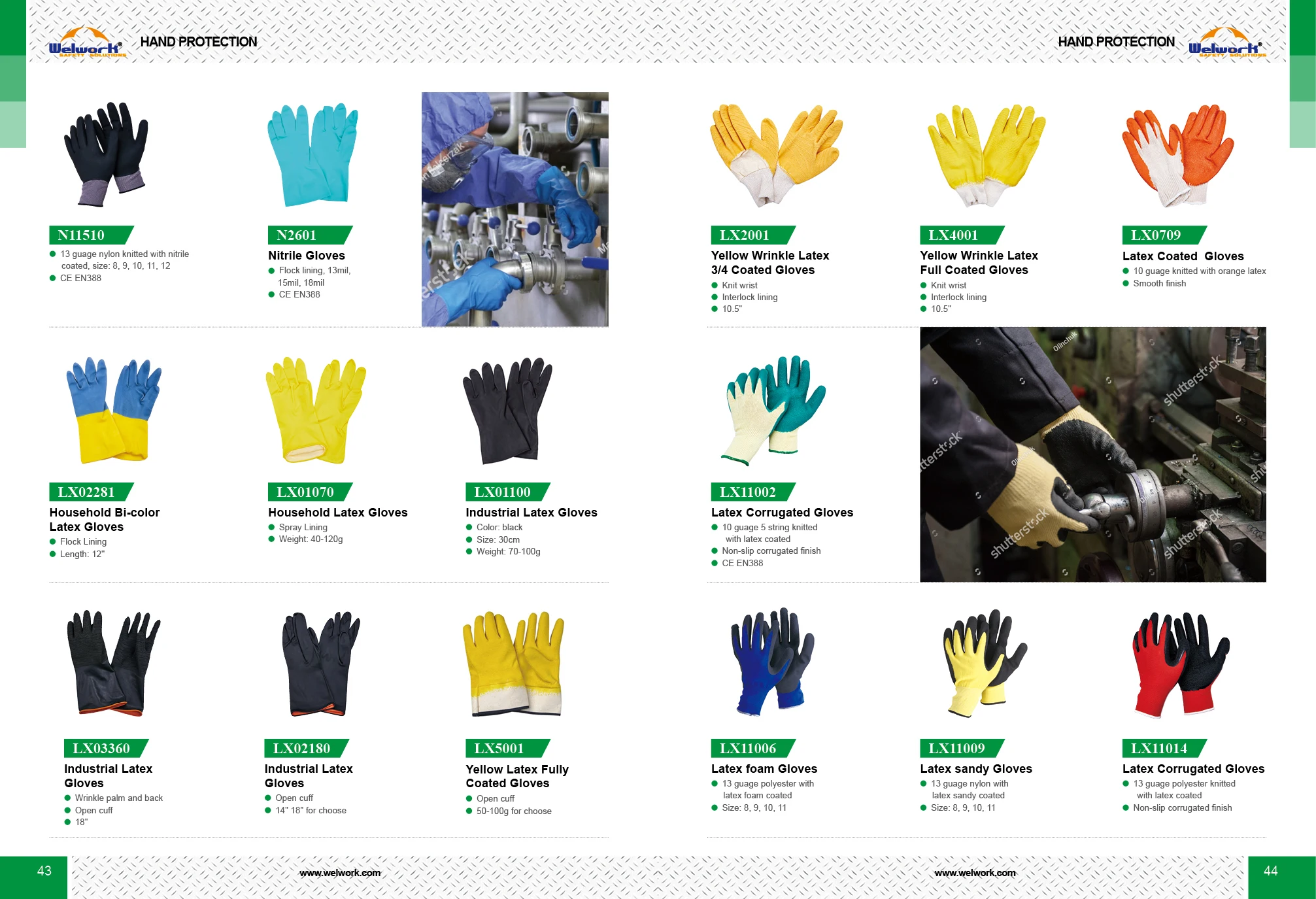LX03360  45cm Chemical Resistant Black Industrial Latex Rubber Gloves with Wrinkle Palms