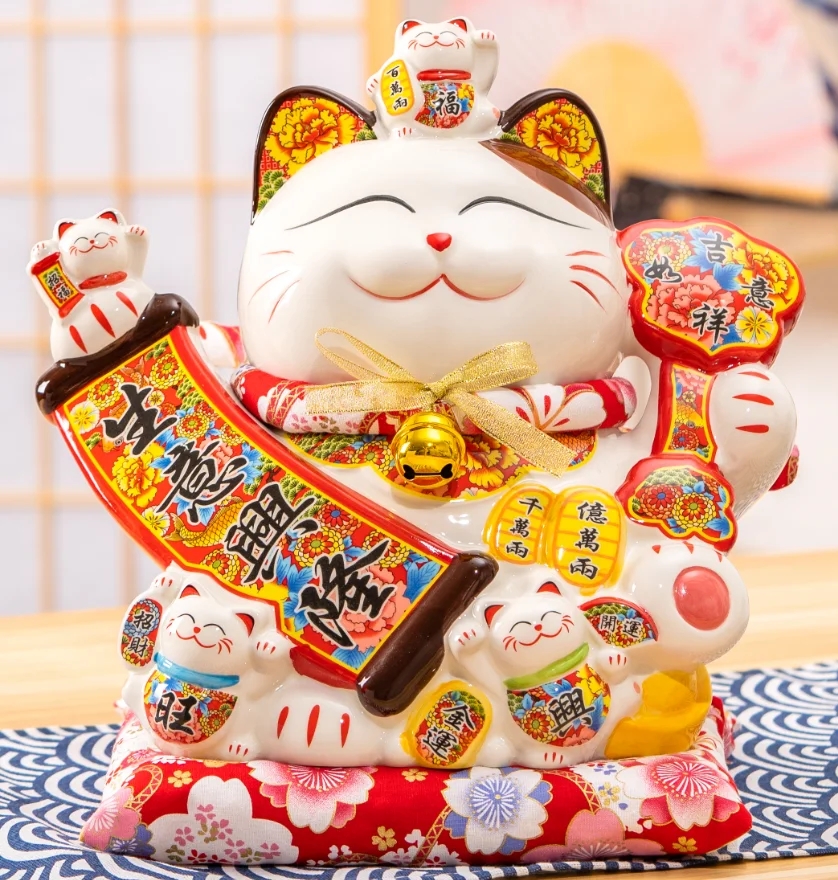 Feng Shui statue Fortune Cat coin box 10 inches lucky cat piggy bank Maneki-neko Decoration for home ornament gift