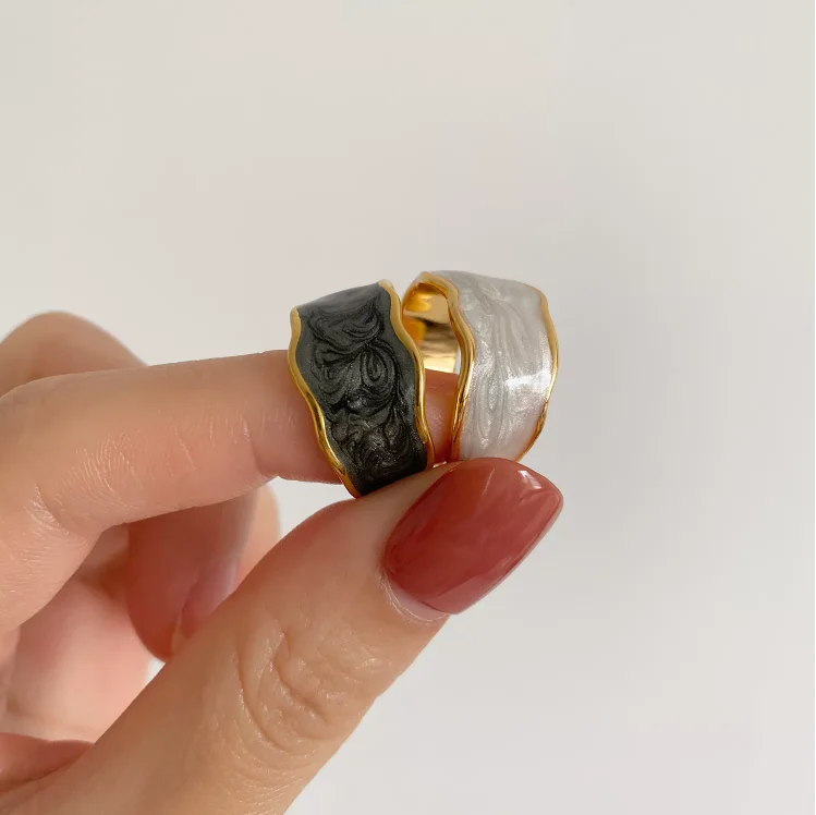 Plated Fashion Colorful Adjustable Enamel Ring for Women Elegant Open Rings Gold 18K Trendy Stainless Steel Engagement Rings