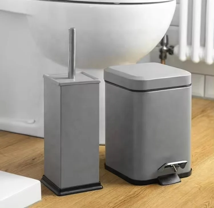3L+20L Square Shape Trash Bin Set Metal Pedal Bin Stainless Steel Dustbin