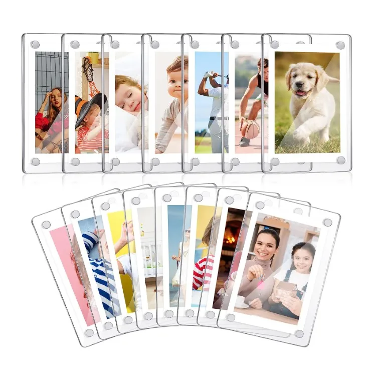 Acrylic Mini Double Sided Transparent Fridge  Magnetic Frame Display Rack For Card Memos Pictures Stamps Photos
