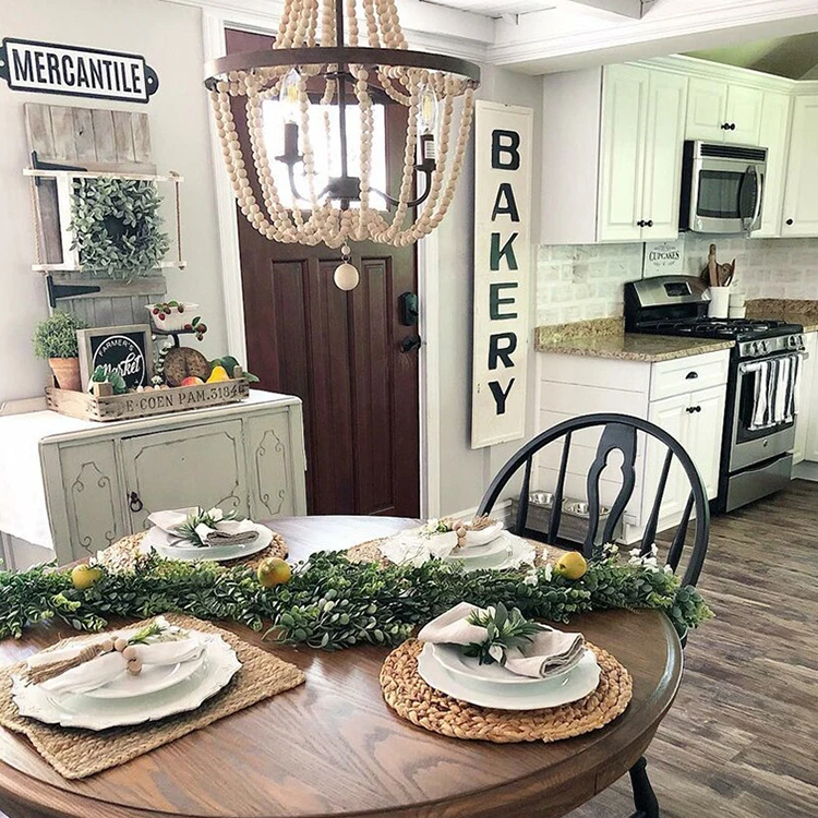 North American Style Creative Chandelier Decoration Wooden Art Chandelier Antique Retro Old Wooden Bead Lamp