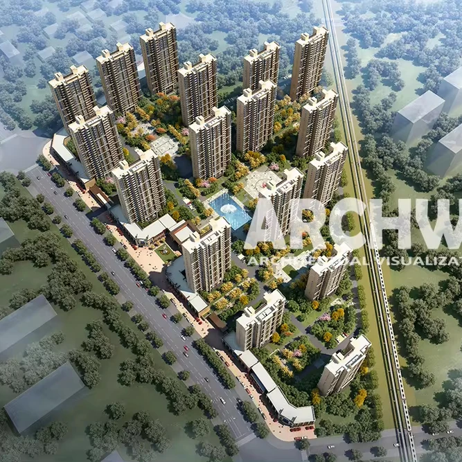 architecture/diy house/mininatures  in architectural rendering, also eco friendly architecture, industrial park, architect