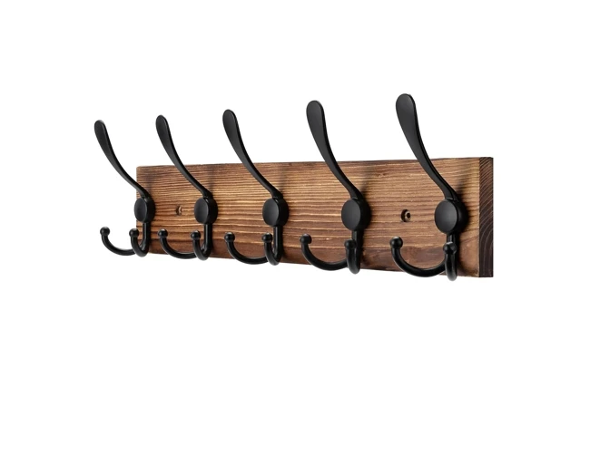 Stainless Steel Metal Double Robe Coat Hooks With Wood Base For Gift Decoration Hanger