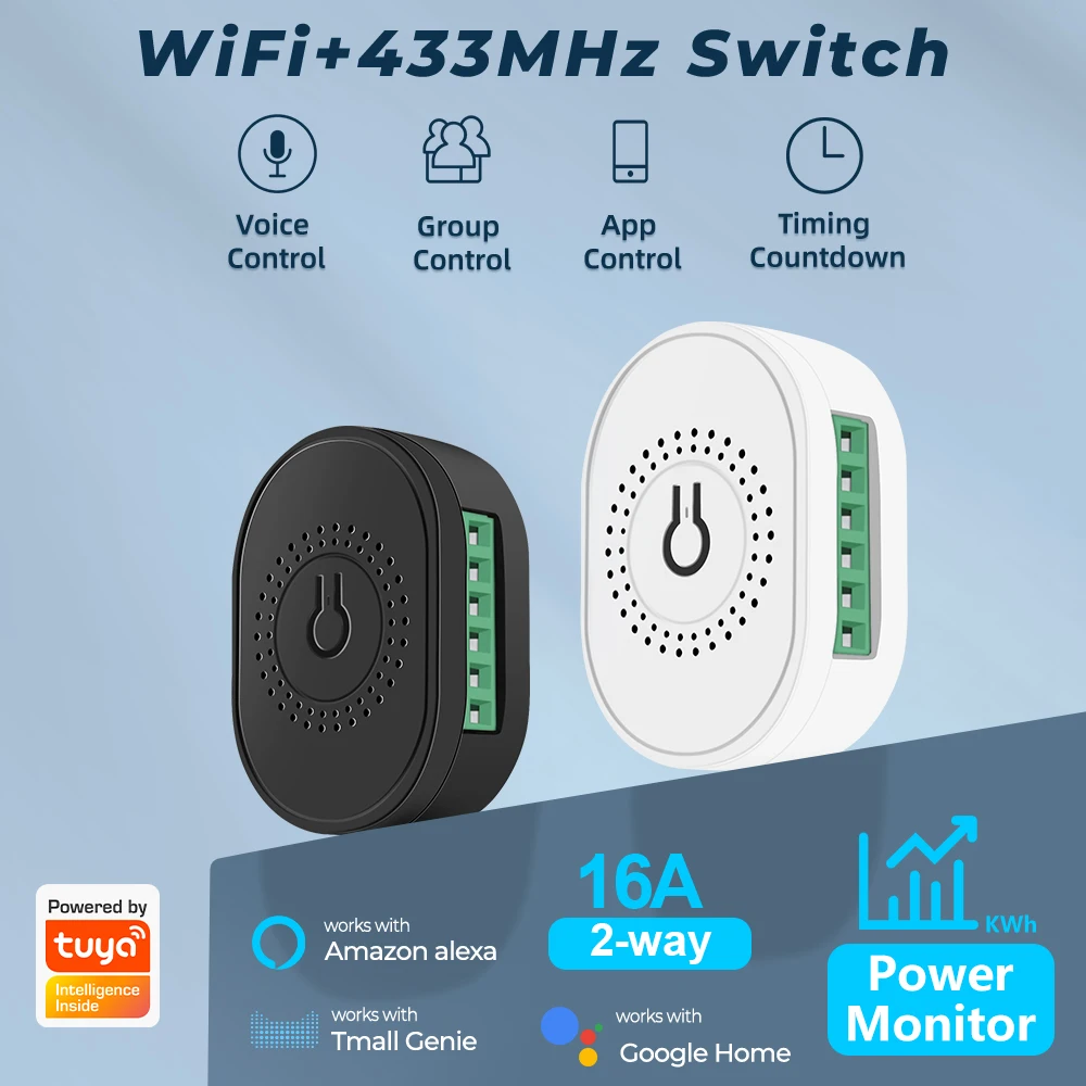 Монитор контроля потребляемой мощности 16A Tuya Wi-Fi RF433 умный беспроводной переключатель света мини 2 Way модуль вкл/выкл таймер Выключатель Для Google