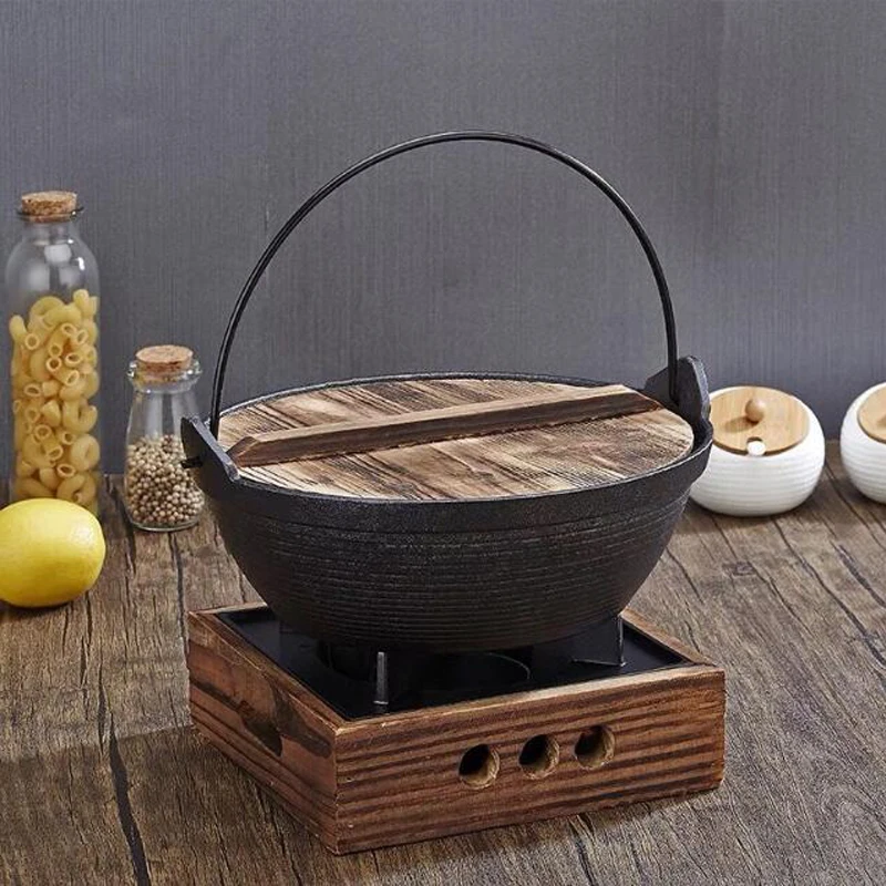 Best-selling camping picnic multifunctional cast iron material non-stick frying pan portable camping suki pot