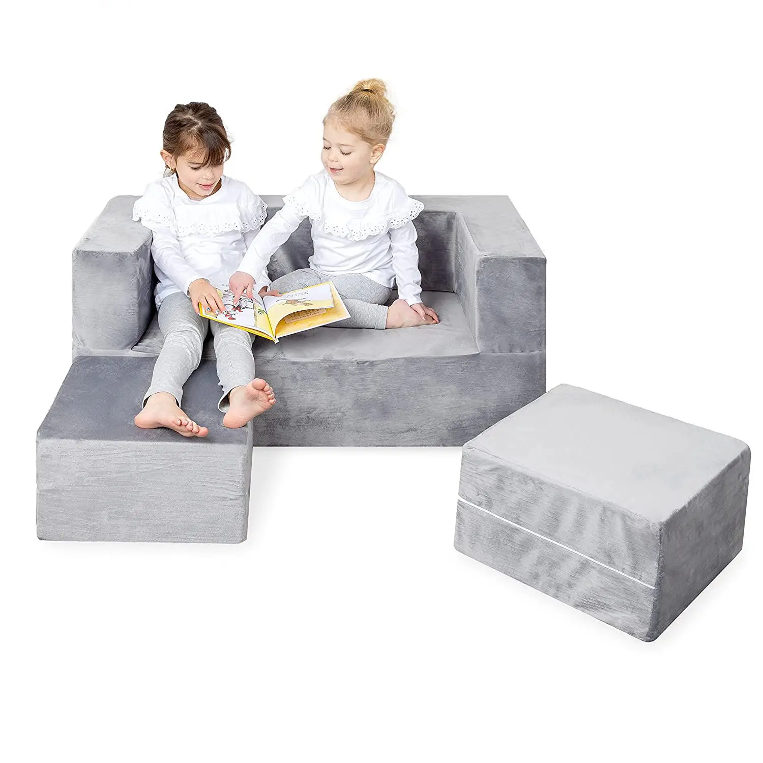 Fold Out 2 Seats Bed Chair Soft Foam Cute Lazy Foldable Mini Sofas Set For Kids