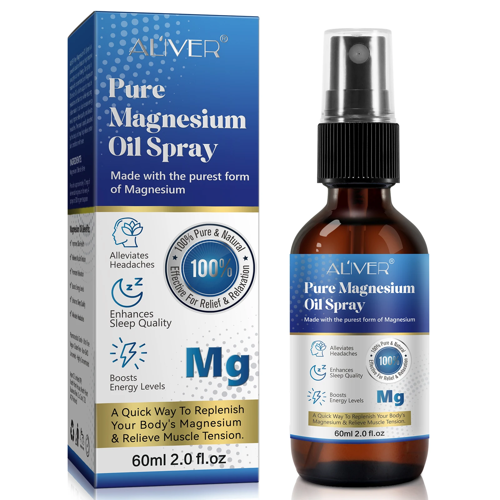 100% Natural Enhances Sleep Quality Alleviates Headaches Boosts Energy Levels Pure Magnesium Oil Spray