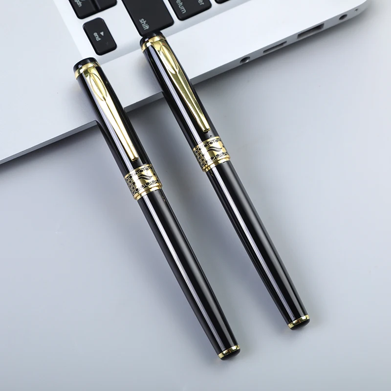 High Quality Black Gold Color Luxury Metal Fountain Pen with Custom Logo