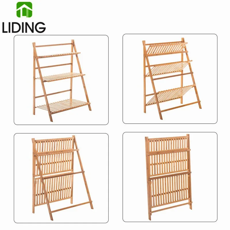 Bamboo Foldable Ladder Shelf ,Indoor Flower Pot Stand,Flower Pot Ladder