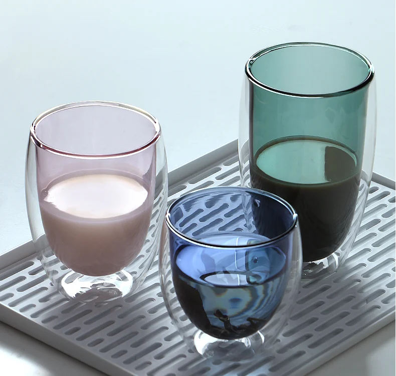 High Quality Customized Logo Double Wall Glass Milk Tea Wine Coffee Cup