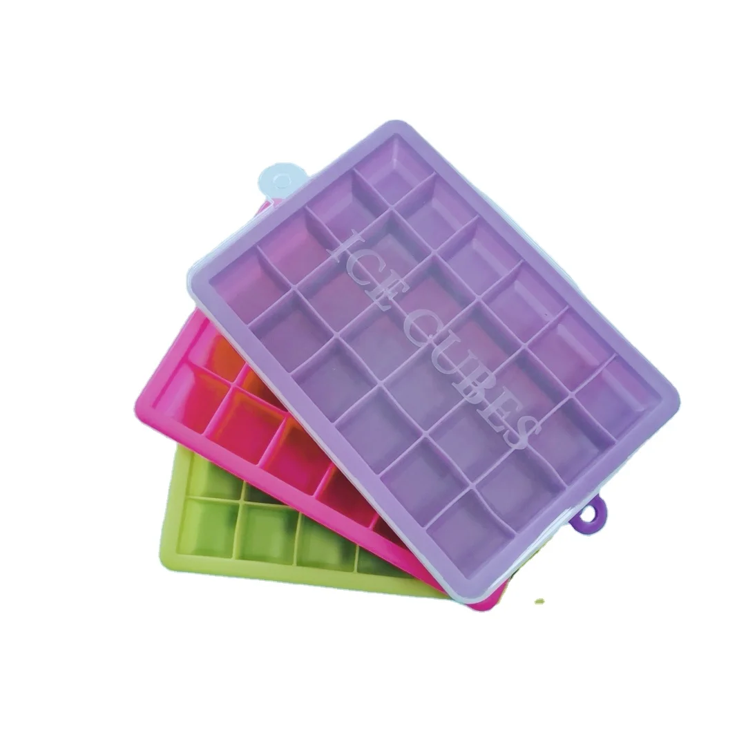 Easy-release 24 Cavities Square Shape Silicone Ice Cube Trays With Lids