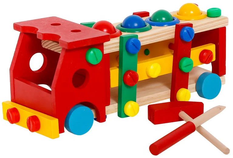 Kids Take Apart Wooden Bus  Wooden Hammer and Ball STEM Developmental Fun Learning Montessori Toys