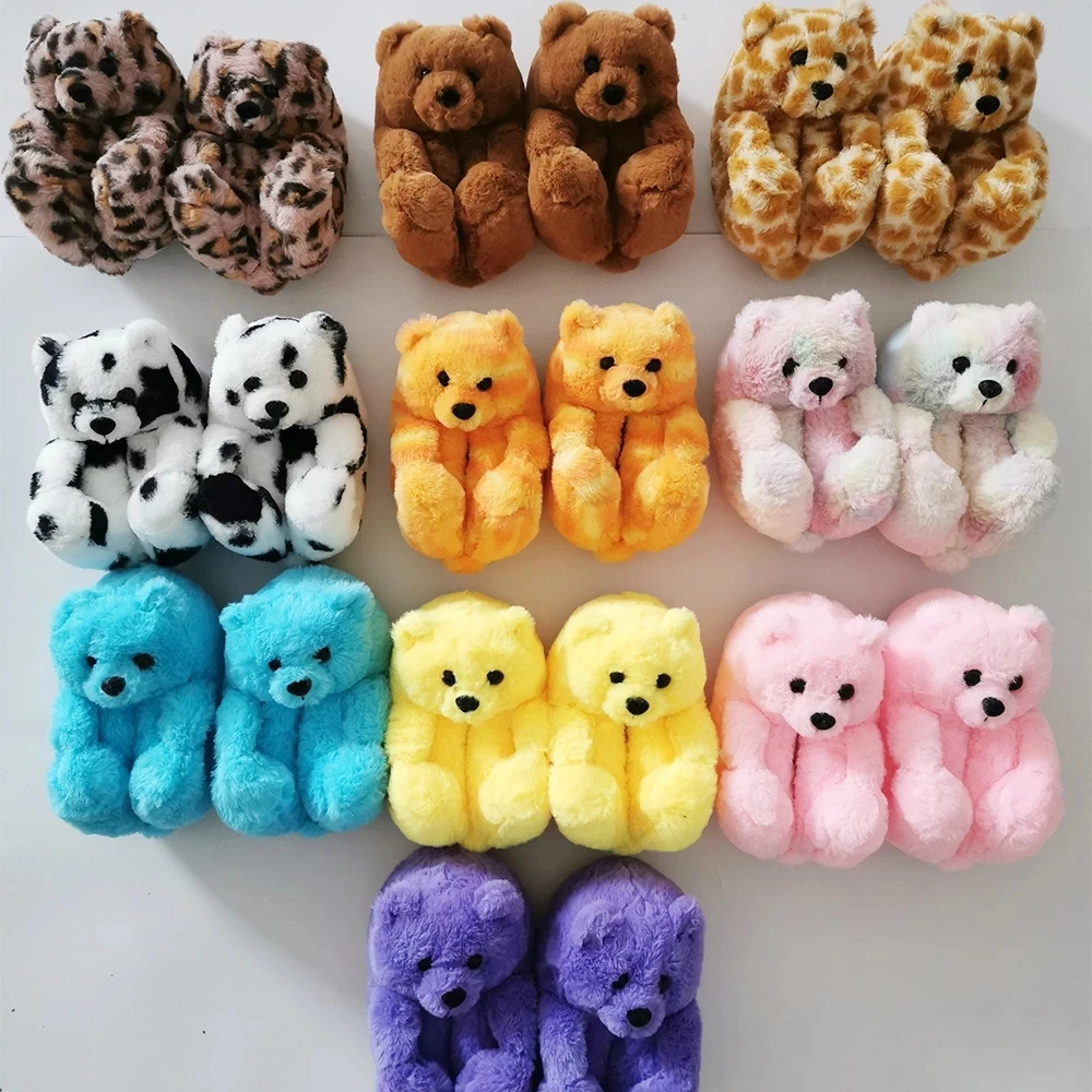 Teddy Bear Slippers Wholesale New Fuzzy Plush Slippers House Teddy Bear Slippers For Women Girls