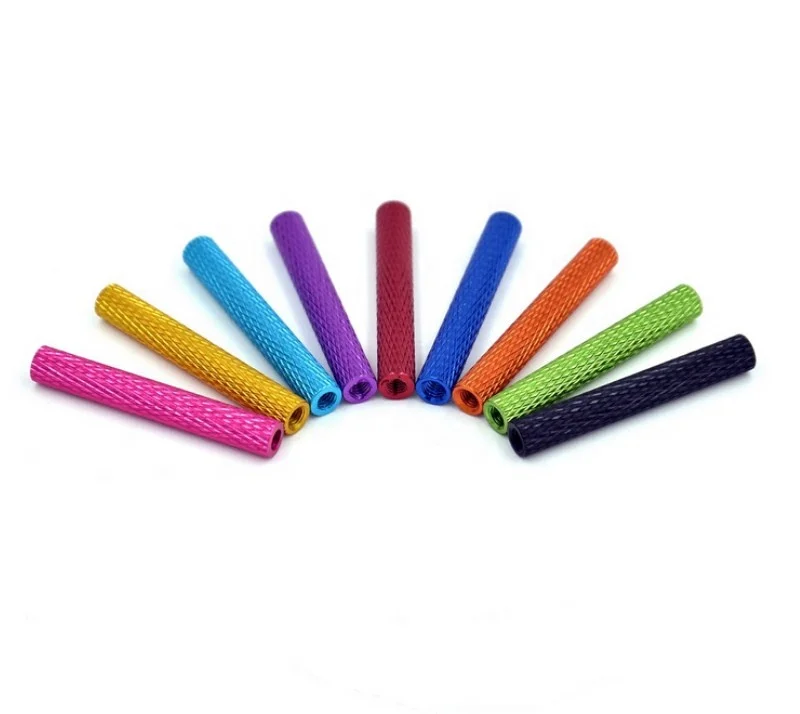 Custom cheap reusable aluminum anodized knurled standoff female threaded standoff round standoff