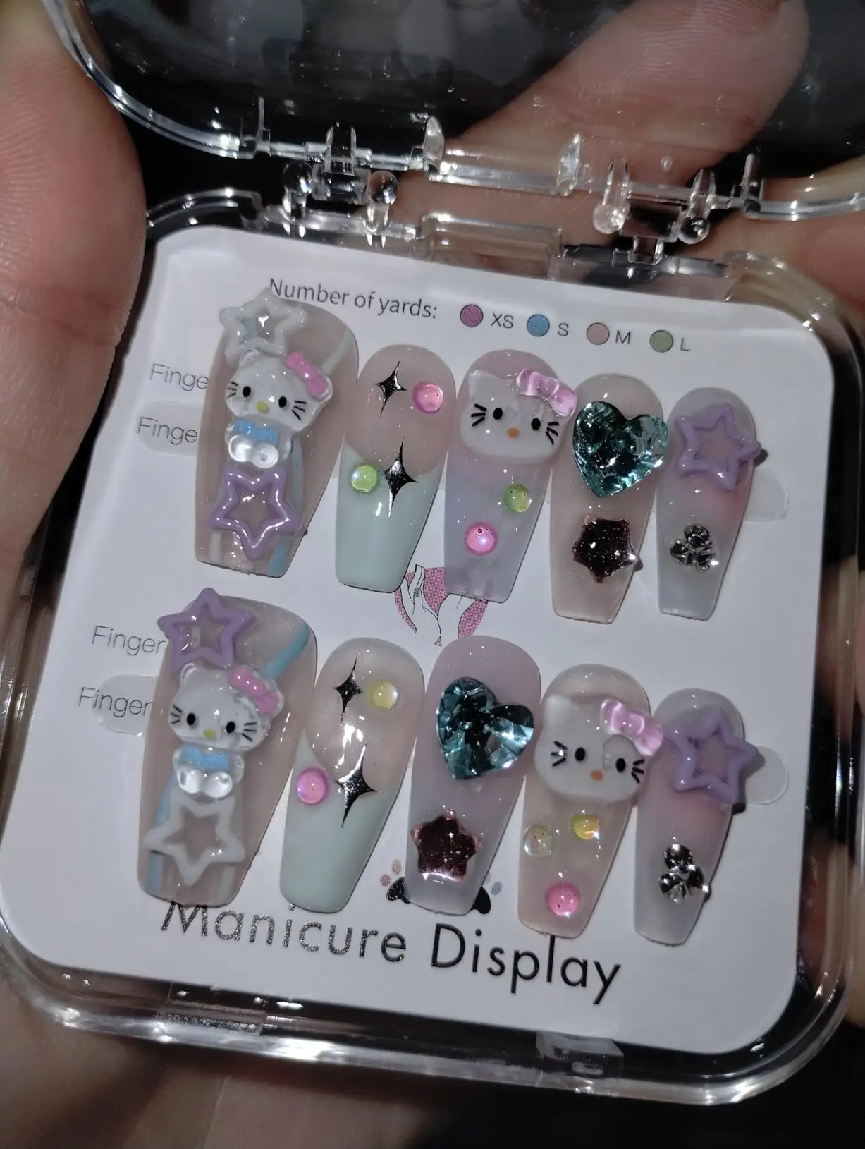Handmade Press on Nails Long Coffin - Cartoon Fantasy 3D Cartoon Cat Design 10Pcs(S)