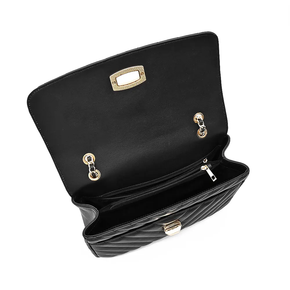 New Arrival Fashion Custom Ladies Female Genuine Cow Real Leather Black Quilted Women Sling Shoulder Bag for Girls