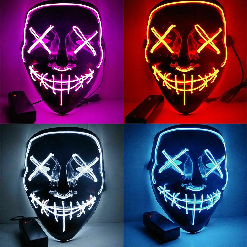 Halloween Mask LED Light Up EL Wire Light Funny Masks The Purge Election Year Great Festival Cosplay lights