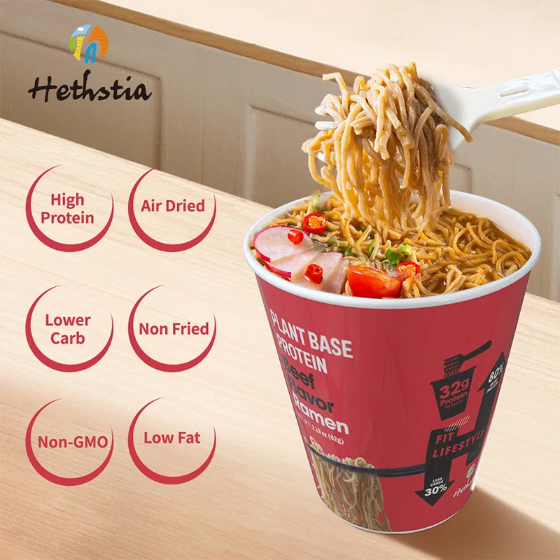 Low Carb Plant Base Protein Beef Flavor Ramen High Protein Keto Healthy Low Calorie Cup Noodles