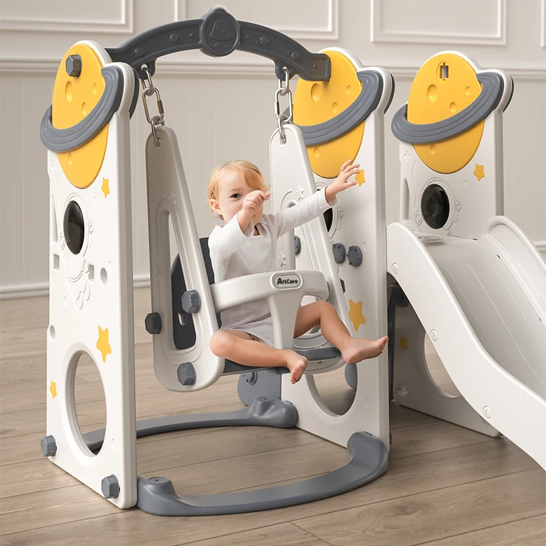 3 in 1 Toddler Plastic Climber and Swing Set Baby Slide Play Set with Basket to Play Basketball