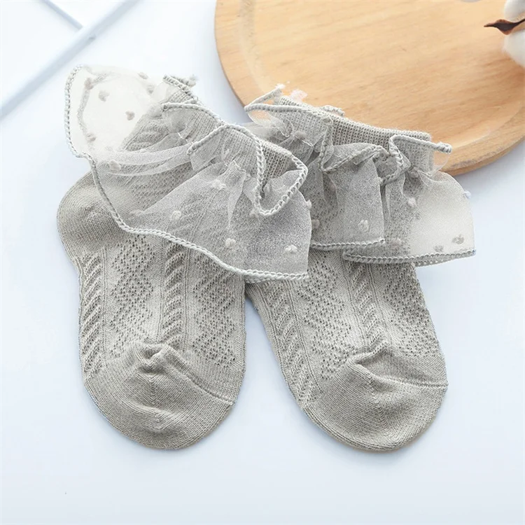 Wholesale Soft Private Label Summer Babe Sock White Gray Thin Ankle Frilly Ruffle Lace Cute Socks For Girls