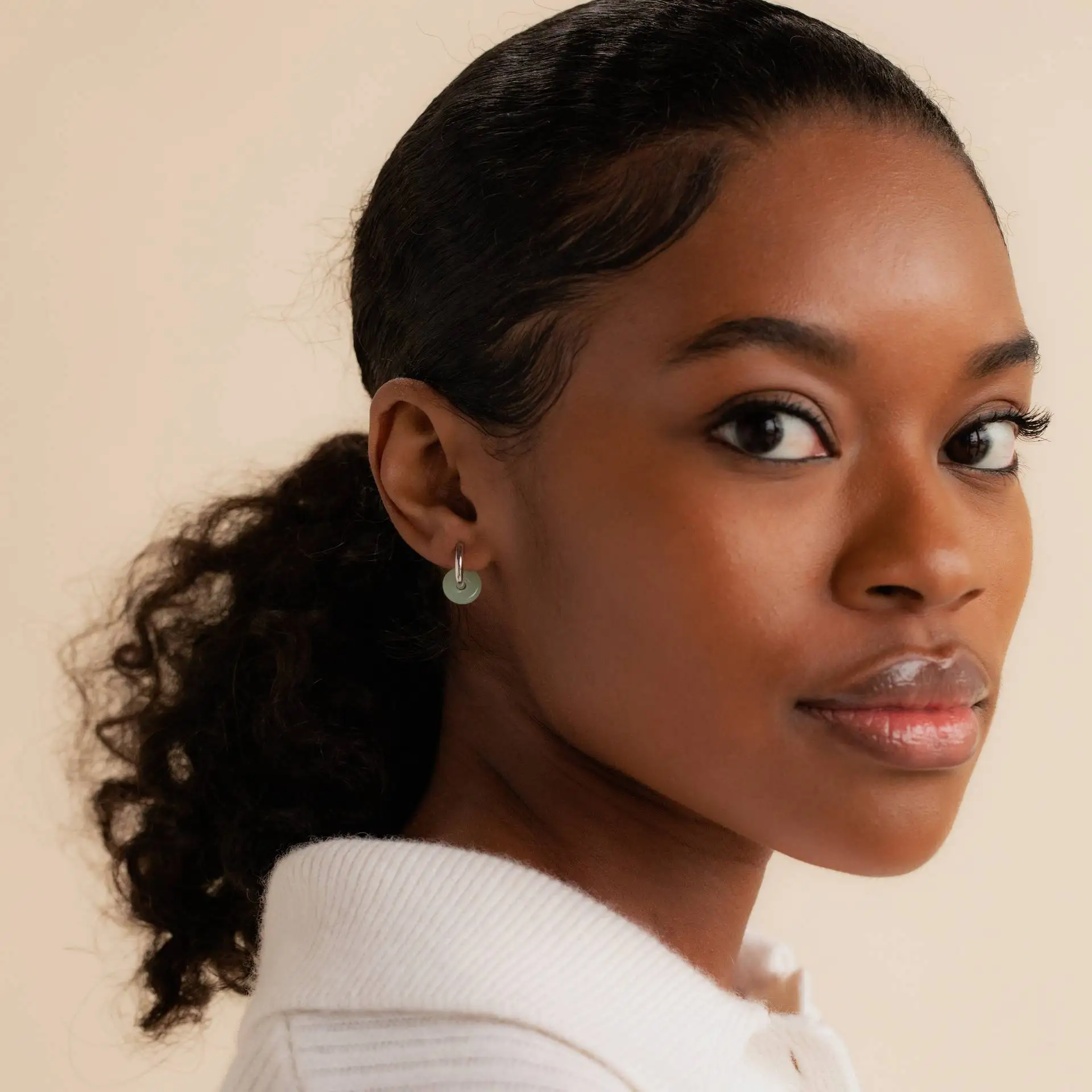 SC Jewelry Light Luxury Green Jadeite Dangle Earrings Small Double Gold Jade Hoop Earrings Fashion Round Jade Earrings For Women