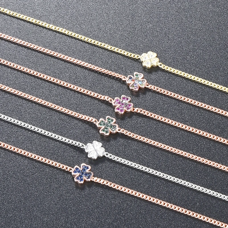 925 sterling silver cross/heart/star/clover black plated dainty small bracelet for gifts