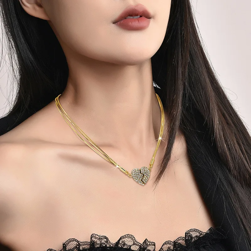 Lateefah OEM Fashion Zircon Shiny Heart Shaped Magnet Pendant Necklace