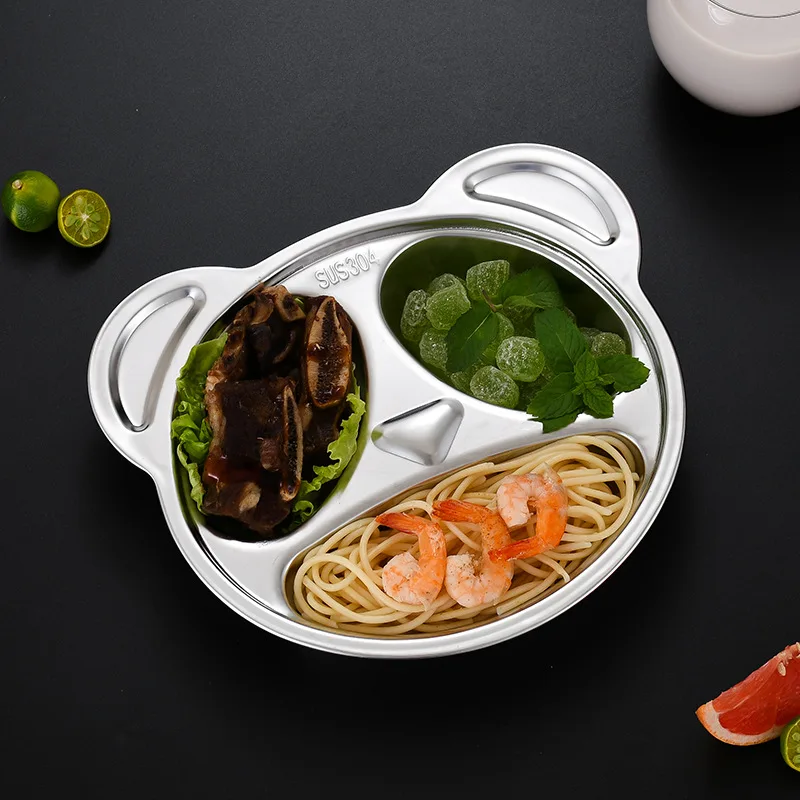 Cute Cartoon Kid Dinner Dishes Crab Rabbit Shape Baby Stainless Steel Divided Food Plate