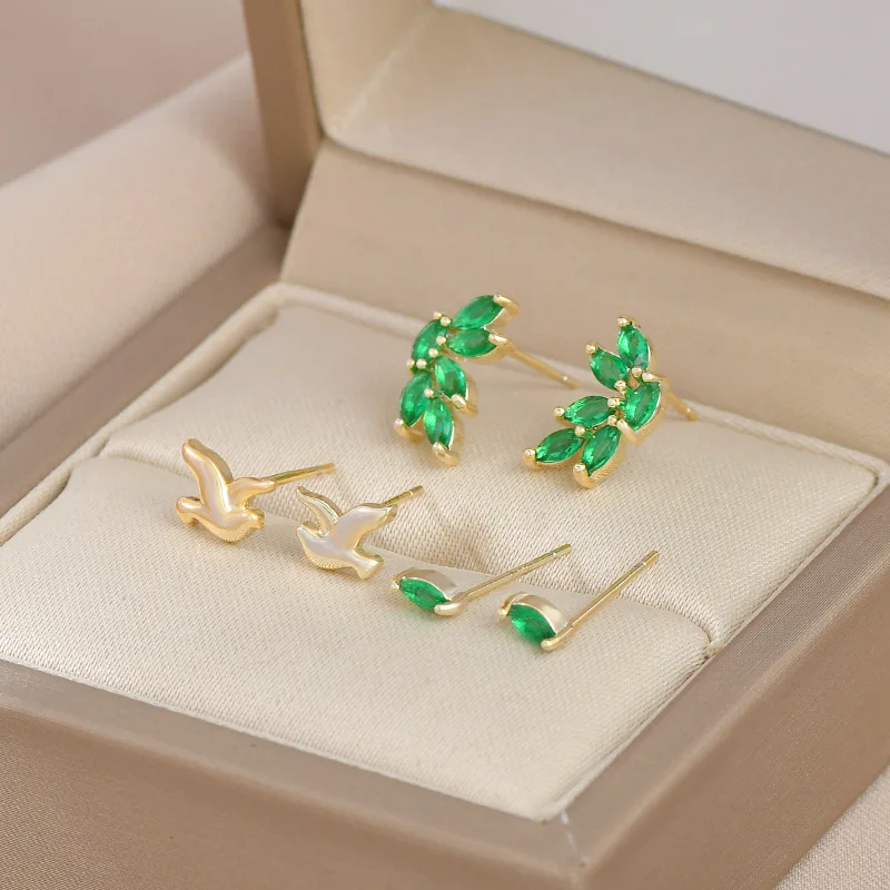 S925 Silver Needle three-piece set ear studs one card three pairs fashionable exquisite small all-match earrings for women