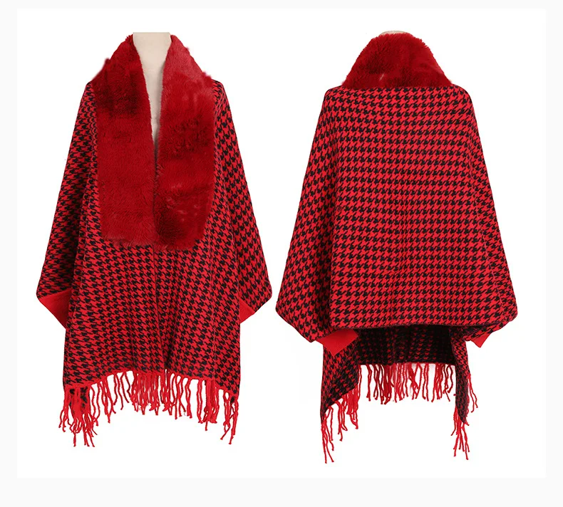 Luxury Winter Wool Collar Imitation Mink Shawl Long-sleeved Tassel Scarf Shawl Knitted Jacquard Cloak