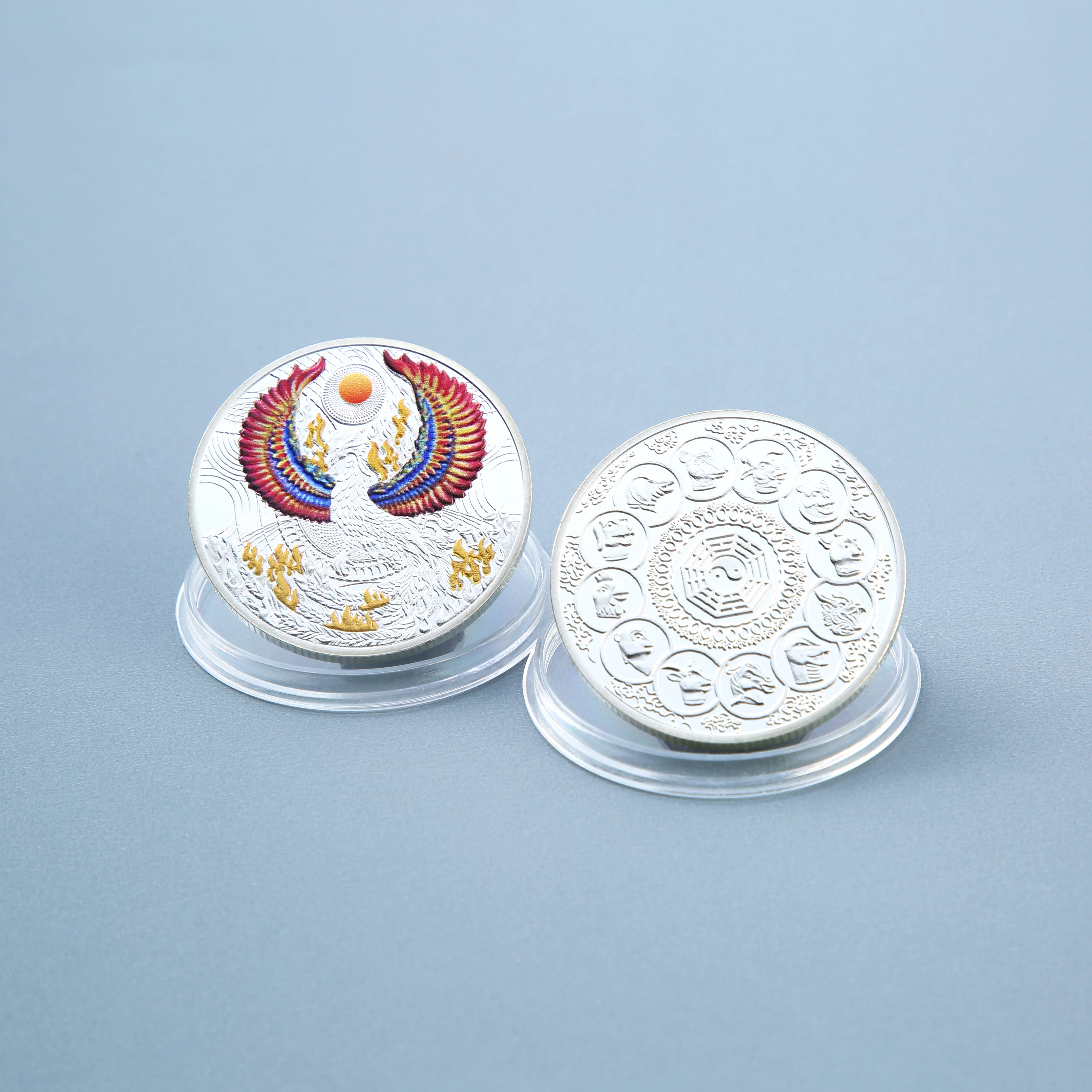 Flame Bird Commemorative Coin Creative Zodiac Metal Pin UV Printing Souvenir Lucky Fashion Toy Ornament for Gift