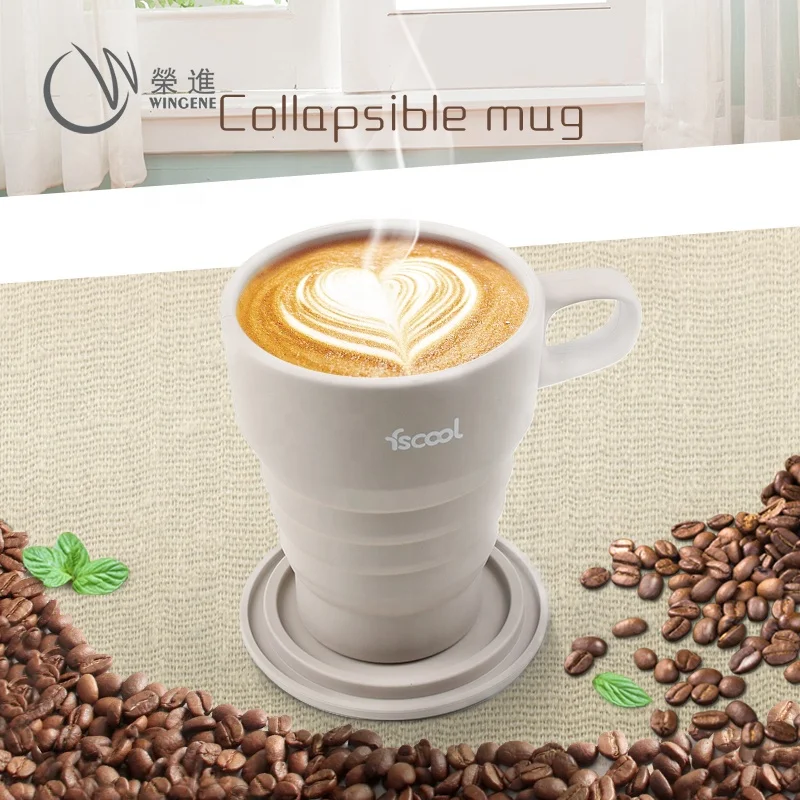 Wingenes Custom Logo Silicone Folding Coffee Cup Collapsible Drinking Mug