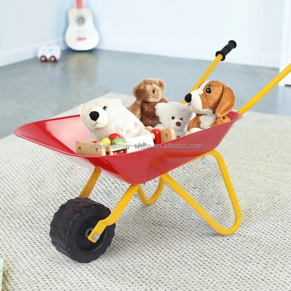 Kids Wheelbarrow Outdoor Kids Toy Wheelbarrow Steel Tray Rubber Hand Grip Durable Metal Child Barrow Toddler Garden Wheel Barrel