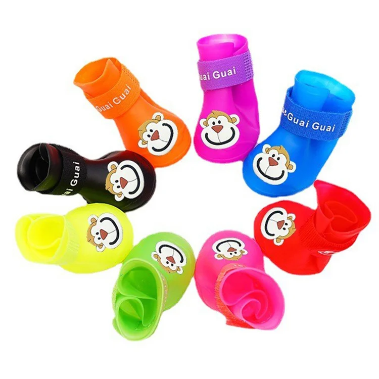 Eco friendly PVC outdoor waterproof silicone cartoon pet rain boots for dogs