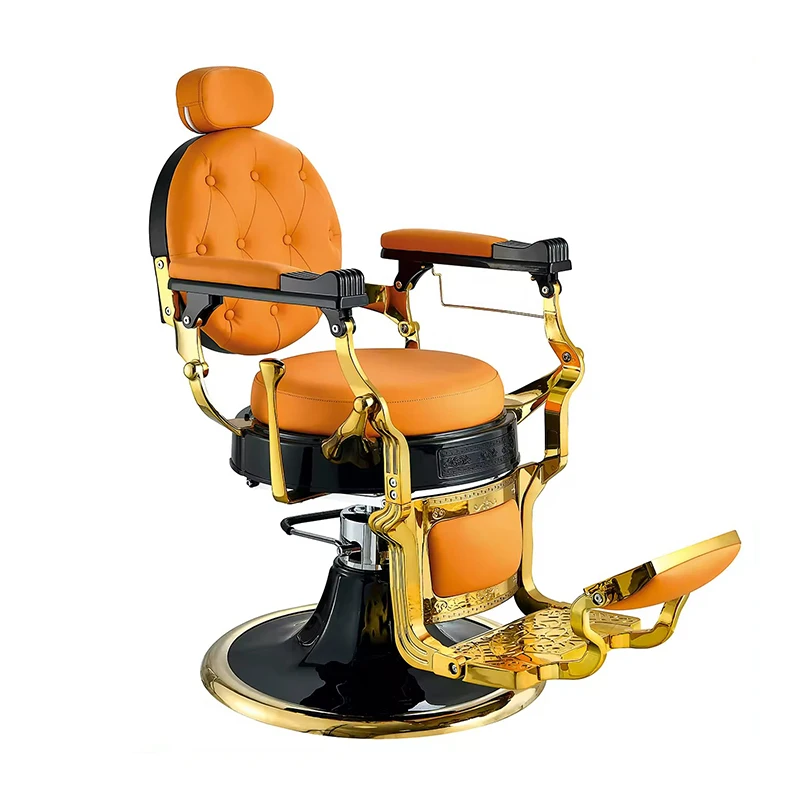 Antique style beauty hair salon orange leather hairdressing chair hydraulic pump adjustable barber styling chair
