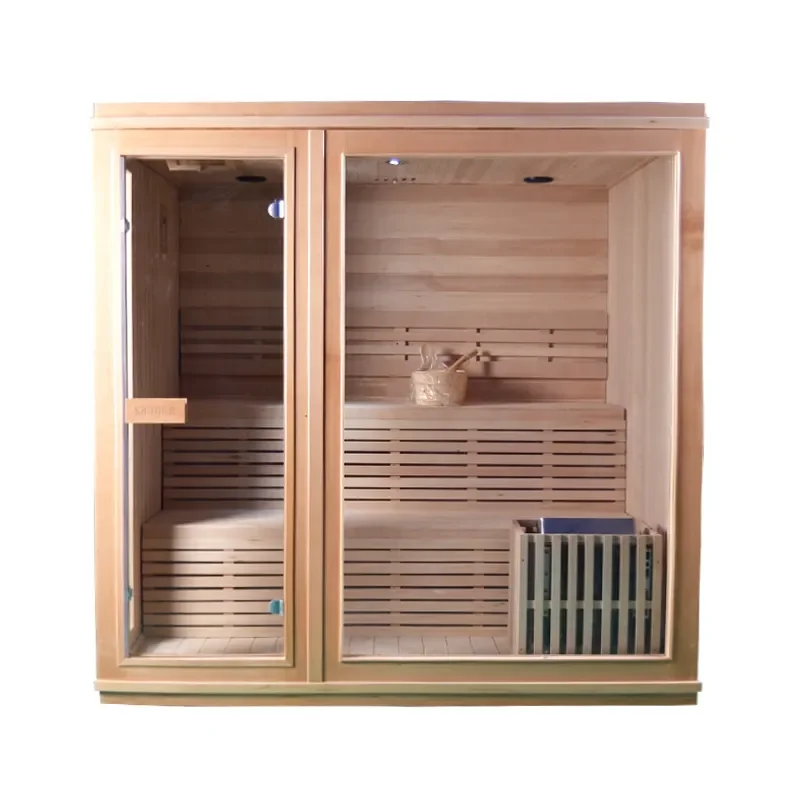 Traditional wood steam sauna room dry sauna with control panel and stove for 5-6 Person