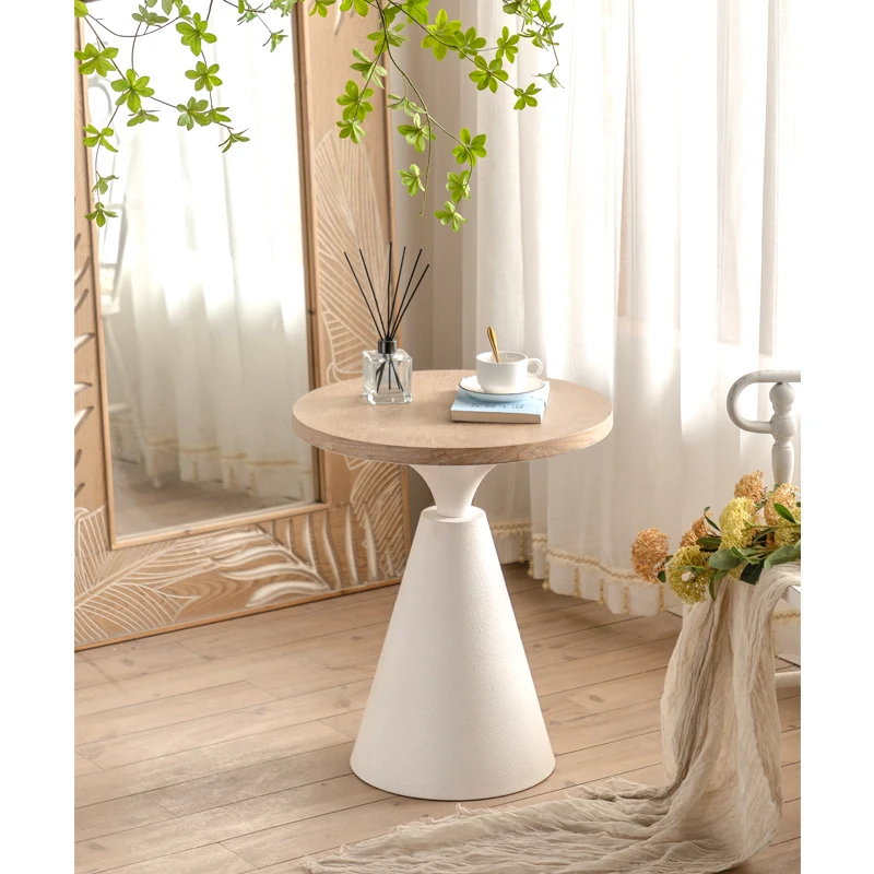 European white luxury living room furniture modern center table wood top round coffee table with metal base side table KD